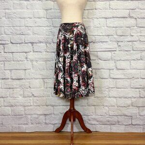 Topshop Ramble Black Faux Leather Paisley Print Pleated Midi Skirt